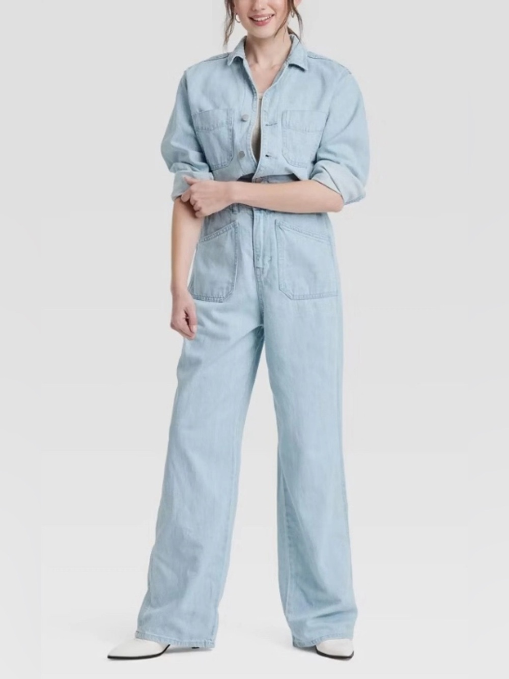 Universal Thread Light Wash Long Sleeve Denim Jumpsuit Size 4